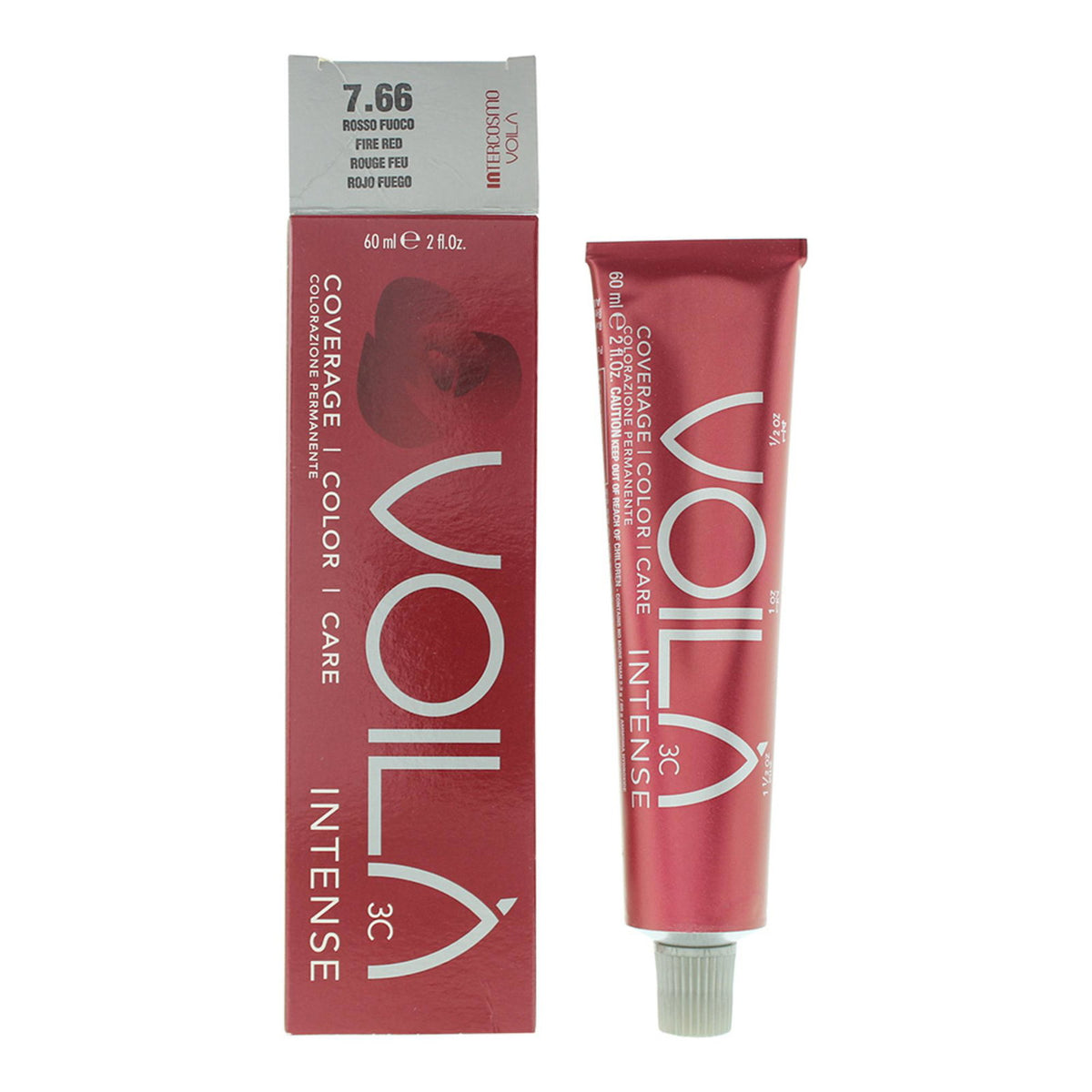 Intercosmo, Voila 3C Intense, Permanent Hair Dye, 7.66 Fire Red, 60 ml