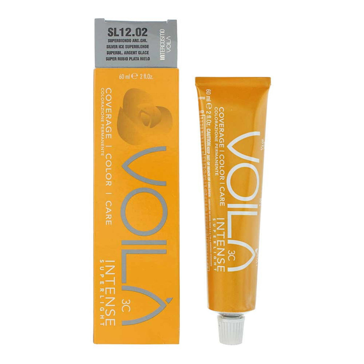 Intercosmo, Voila 3C Intense Superlight, Permanent Hair Dye, 12.02 Silver Ice Super Blonde, 60 ml