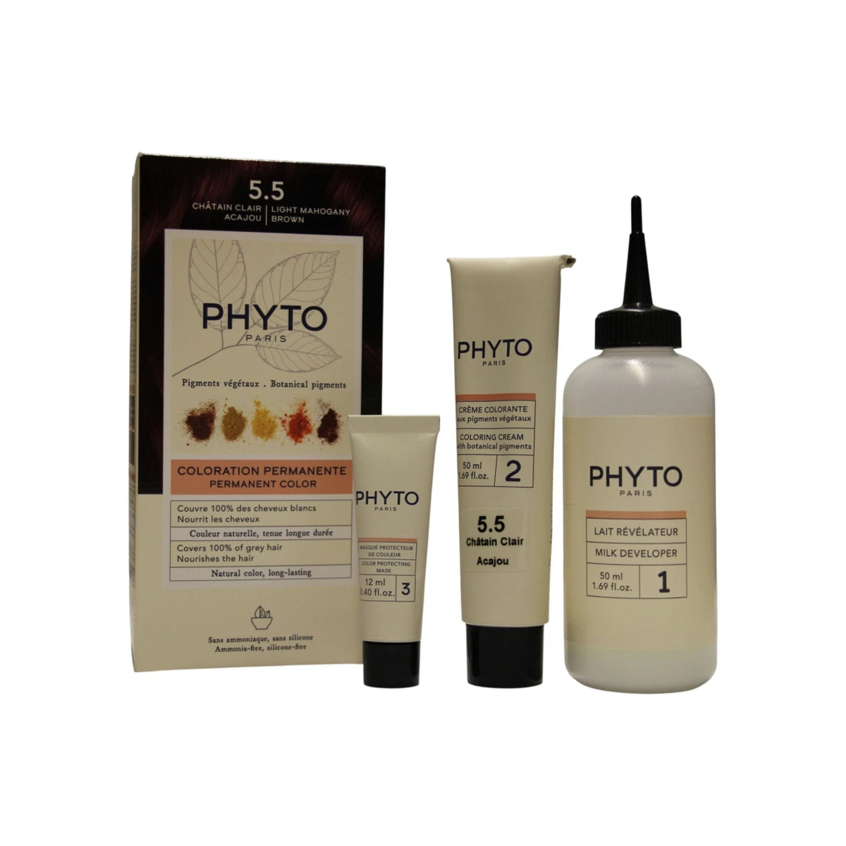 Phyto Color Kit Tinte de Pelo Permanente 5.5 Castaño Caoba Claro 50 ml