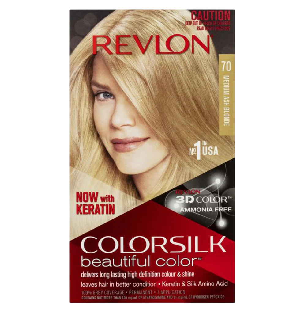 Revlon, Color Silk, Permanent Hair Dye, 70 Medium Ash Blonde, 130 ml