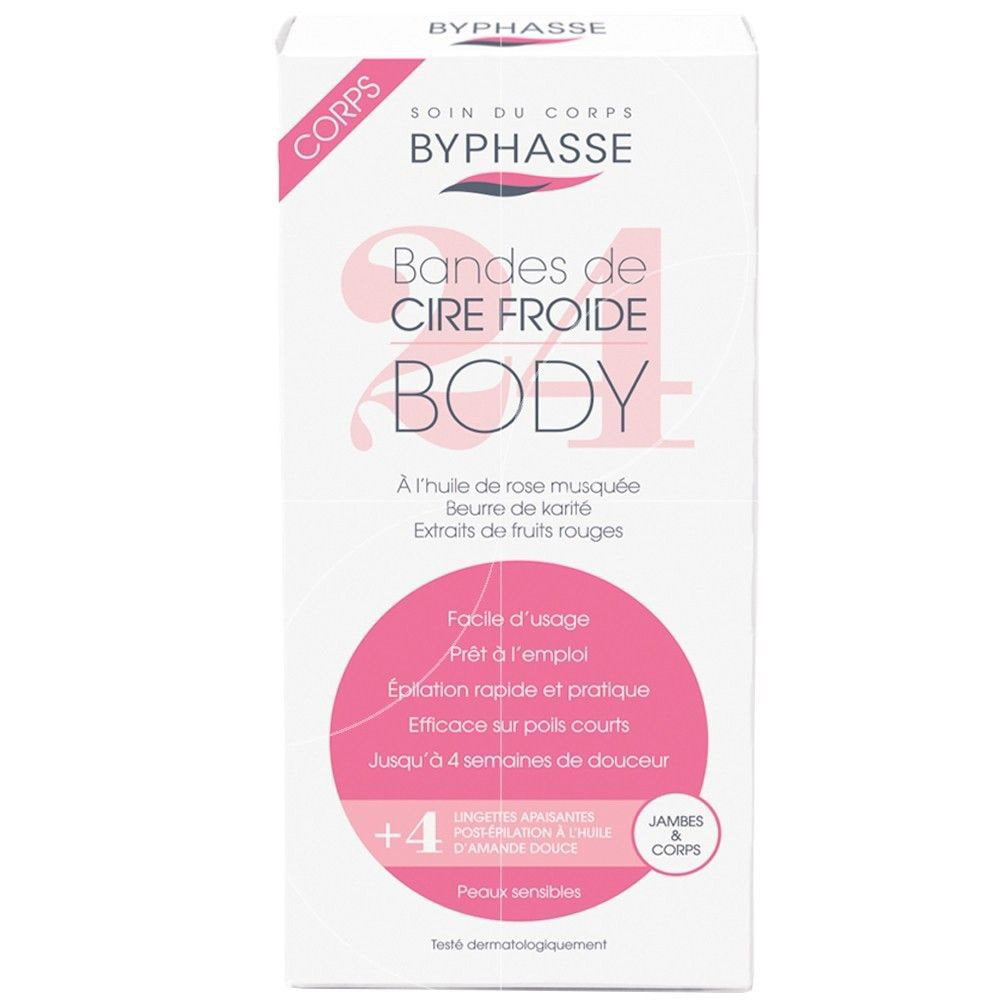 Set, Byphasse, Cold Wax, Shea Butter, Hair Removal Wax Strips, For Legs, 24 pcs, *Tester