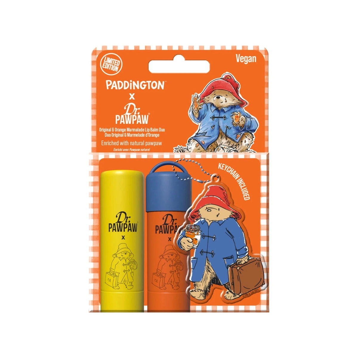 Dr. PawPaw Paddington Bear Bálsamo Labial Original y de Mermelada de Naranja Dúo con Llavero, 4 g