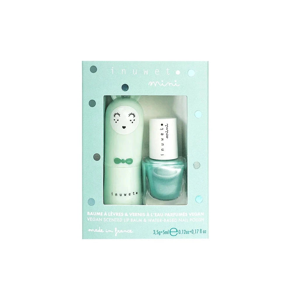 Set Inuwet: Inuwet, Esmalte de Uñas, Turquoise Is A Siren, 5 ml *Miniatura + Bunny Fruity, Hidratante y Acondicionador, Bálsamo Labial, 3.5 g