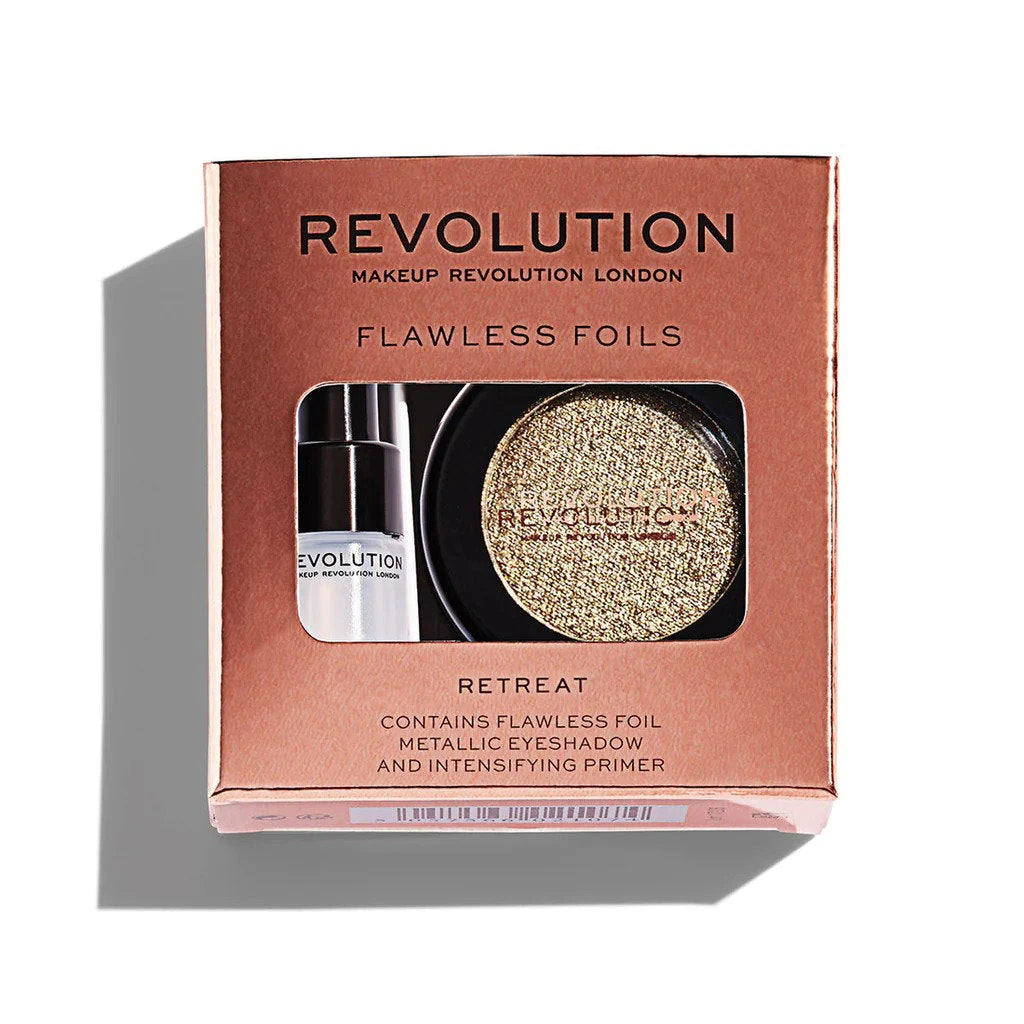 Set Makeup Revolution: Flawless Foils, Vegan, Eyeshadow Primer, 2 ml + Flawless Foils, Vegan, Eyeshadow Palette, Retreat, 2 g