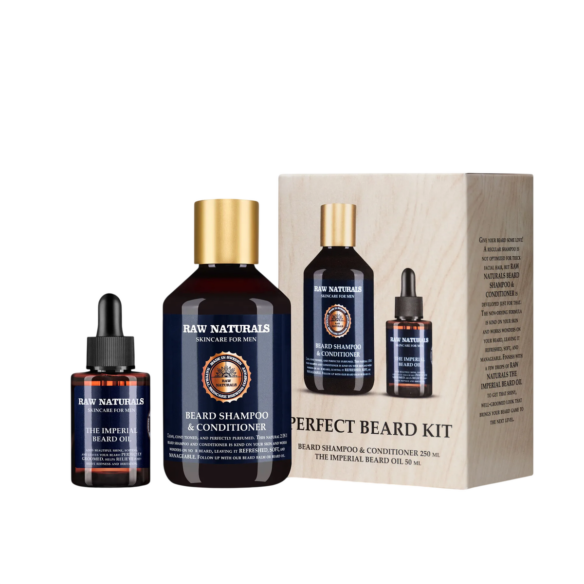Raw Naturals Perfect Beard Kit - Set de champú, acondicionador y aceite 250 ml + 50 ml