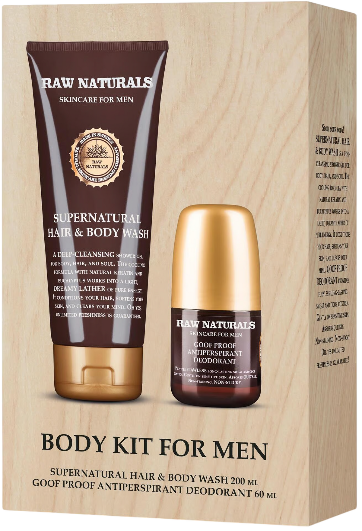 Raw Naturals Kit corporal para hombre: Supernatural Wash 200 ml + desodorante Goof Proof 60 ml